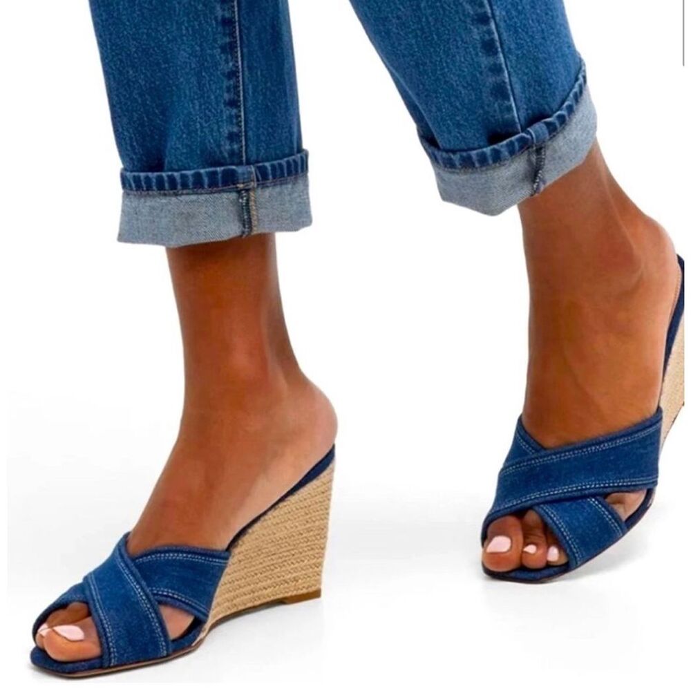 VERONICA BEARD EDNA ESPADRILLE WEDGE SANDALS Mountain Blue Size 8.5 - Picture 9 of 9